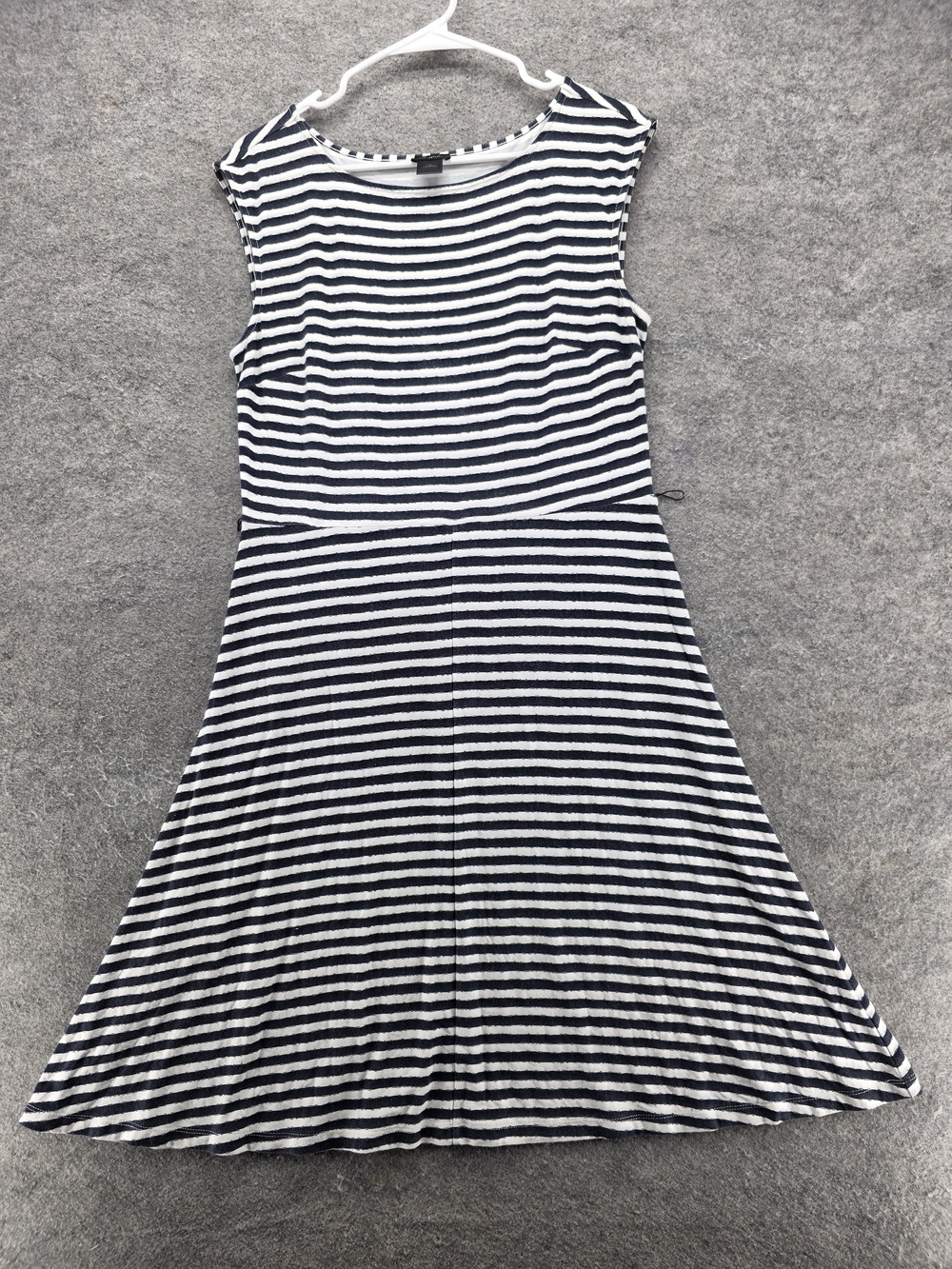Ann Taylor Dress Womens Small Navy White Striped Sleeveless Fit Flare Casual